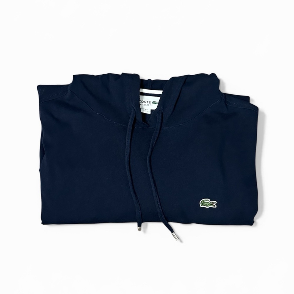 Lacoste Navy Hooded Long Sleeve Tee Shirt Mens Large Croc Logo Cotton - Picture 8 of 8